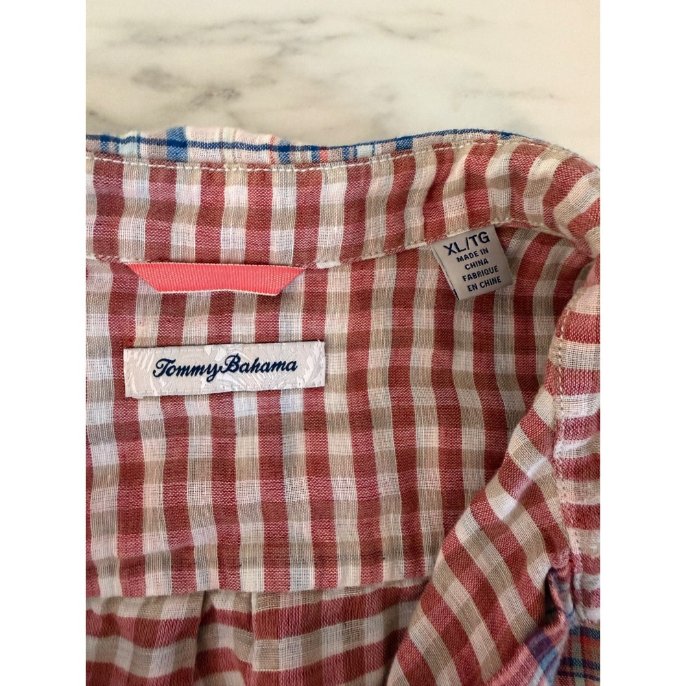 Tommy Bahama Mens Short Sleeve Plaid Button Down Shirt Red Blue White XL - Picture 9 of 10